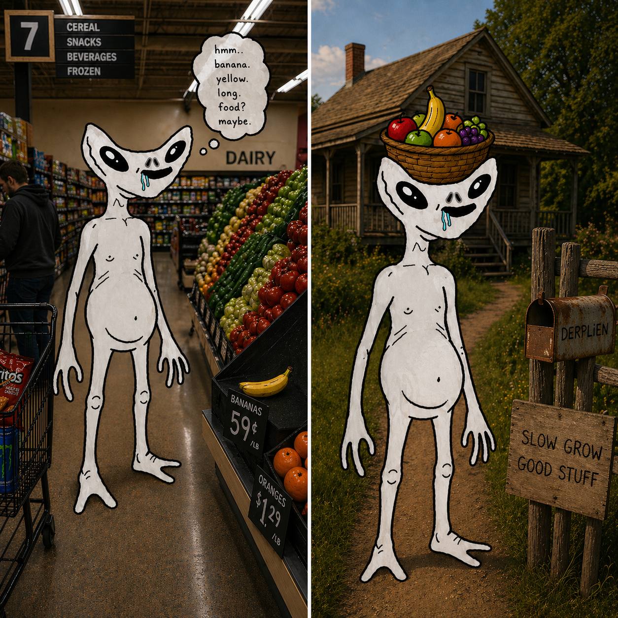 Derplien at the grocery store