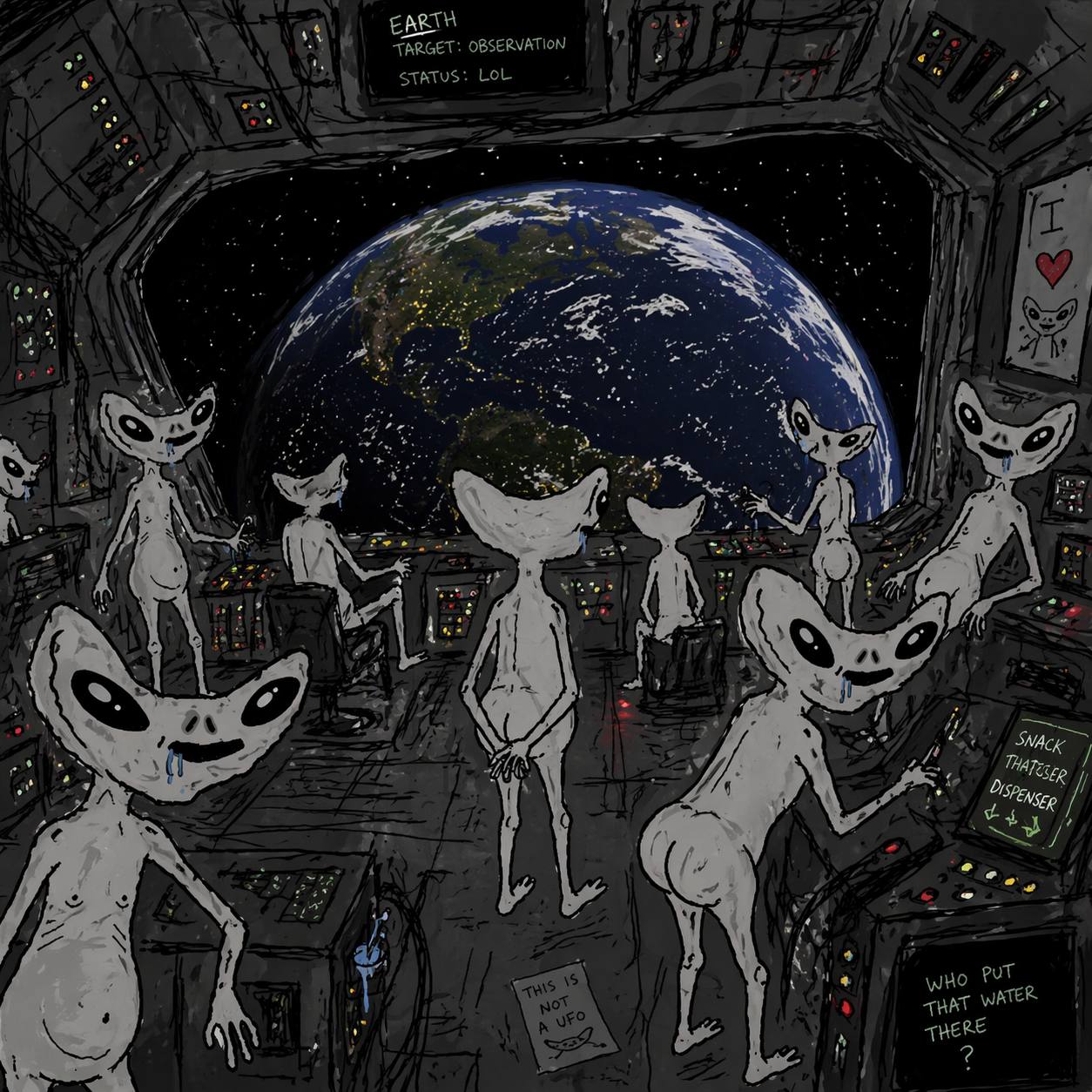 Derpliens watching earth on mothership